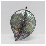 Large Signed Vintage Sterling Silver & Abalone Leaf Brooch - Signed GM Mexico