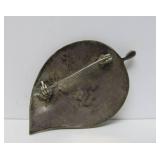 Large Signed Vintage Sterling Silver & Abalone Leaf Brooch - Signed GM Mexico