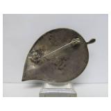 Large Signed Vintage Sterling Silver & Abalone Leaf Brooch - Signed GM Mexico