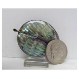 Large Signed Vintage Sterling Silver & Abalone Leaf Brooch - Signed GM Mexico