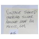 Large Signed Vintage Sterling Silver & Abalone Leaf Brooch - Signed GM Mexico