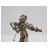 Vintage Silver Clad Fiddler Sculpture by A. Kedem - Made in Israel
