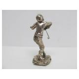 Vintage Silver Clad Fiddler Sculpture by A. Kedem - Made in Israel