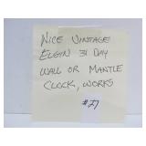Nice working Vintage ELGIN 31-Day Mantel Clock w/Pendulum & Key