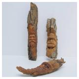 Hand Carved Signed North Wind Face etc Natural Log Sculptures by Jeff Lippka & others