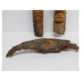 Hand Carved Signed North Wind Face etc Natural Log Sculptures by Jeff Lippka & others