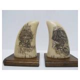Pair of Vintage Replica Scrimshaw Whale Teeth