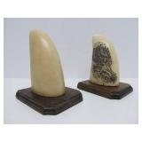 Pair of Vintage Replica Scrimshaw Whale Teeth
