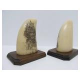 Pair of Vintage Replica Scrimshaw Whale Teeth