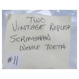 Pair of Vintage Replica Scrimshaw Whale Teeth