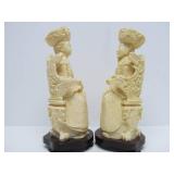 Nicely Detailed Faux Ivory Chinese Emperor & Empress Sculptures