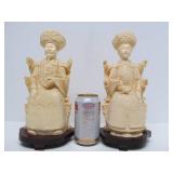 Nicely Detailed Faux Ivory Chinese Emperor & Empress Sculptures