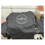 LOT OF 46 NEW WOOPS! MIXED SIZE CREWNECK SWEATSHIRTS, HEATHER GRAY PROMOTIONAL APPAREL, SWEET TREATS LOGO PULLOVER SWEATERS, BULK LOT!