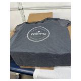 LOT OF 40 NEW WOOPS! MIXED SIZE HEATHER GRAY T-SHIRTS, LOGO PROMOTIONAL APPAREL, SHORT SLEEVE CREW NECK TEES, BULK INVENTORY LOT!