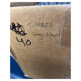 LOT OF 40 NEW WOOPS! MIXED SIZE HEATHER GRAY T-SHIRTS, LOGO PROMOTIONAL APPAREL, SHORT SLEEVE CREW NECK TEES, BULK INVENTORY LOT!