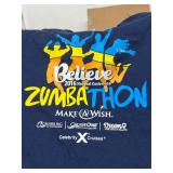 BULK LOT OF 45+ NEW MIXED SIZES BELIEVE! 2016 NATIONAL CONFERENCE ZUMBATHON T-SHIRTS, MAKE-A-WISH CHARITY EVENT PROMOTIONAL SHIRTS, BLUE