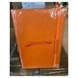 BULK LOT OF 130+ NEW CRUISEONE HARDCOVER BUSINESS JOURNALS, ORANGE PROMOTIONAL NOTEBOOKS W/ ELASTIC CLOSURE & BOOKMARK, INDIVIDUALLY WRAPPED