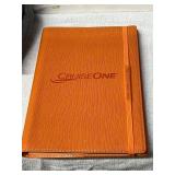 BULK LOT OF 130+ NEW CRUISEONE HARDCOVER BUSINESS JOURNALS, ORANGE PROMOTIONAL NOTEBOOKS W/ ELASTIC CLOSURE & BOOKMARK, INDIVIDUALLY WRAPPED