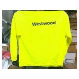 LOT OF 25+ NEW MIXED SIZES "WESTWOOD" SAFETY YELLOW LONG SLEEVE T-SHIRTS, HIGH-VISIBILITY CREWNECK WORK SHIRTS, NEW CONDITION!
