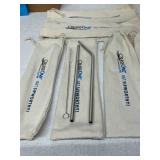 6-CT LOT NEW STAINLESS STEEL REUSABLE STRAW SETS, CRUISEONE "GET SIPWORTHY" BRANDED TRAVEL KITS W/ CLEANING BRUSHES & CANVAS POUCHES!