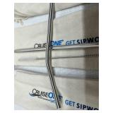 6-CT LOT NEW STAINLESS STEEL REUSABLE STRAW SETS, CRUISEONE "GET SIPWORTHY" BRANDED TRAVEL KITS W/ CLEANING BRUSHES & CANVAS POUCHES!