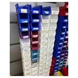 MSRP $500 ASSORTED LOT OF INDUSTRIAL STORAGE BINS, 200+ STACKABLE & HANGING MODULAR AKRO-BINS, ASSORTED SIZES & COLORS, PROFESSIONAL WAREHOUSE/FACILITY STORAGE! EXCELLENT CLEAN CONDITION!