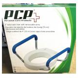 MSRP $70 PCP 4" TOILET SEAT RISER WITH REMOVABLE PADDED ARMS, ELEVATED BATHROOM TOILET ASSIST, TOOL-FREE INSTALLATION, SUPPORTS UP TO 300 LBS, SAFETY RAILS FOR SENIORS, RECOVERY, POST-SURGERY & LI