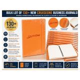 BULK LOT OF 130+ NEW CRUISEONE HARDCOVER BUSINESS JOURNALS, ORANGE PROMOTIONAL NOTEBOOKS W/ ELASTIC CLOSURE & BOOKMARK, INDIVIDUALLY WRAPPED