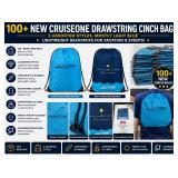 100+ NEW CRUISEONE DRAWSTRING CINCH BAGS,2  ASSORTED STYLES BUT MOSTLY LIGHT BLUE, LIGHTWEIGHT BACKPACKS FOR VACATION & EVENTS!
