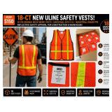 MSRP $150 18-CT NEW ULINE SAFETY VESTS, HI-VIS ORANGE MESH WORK VESTS, UNIVERSAL SIZE S-XL, INDUSTRIAL GRADE PPE, REFLECTIVE SAFETY APPAREL FOR CONSTRUCTION & WAREHOUSE!