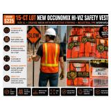 MSRP $225 15-CT LOT NEW OCCUNOMIX HI-VIZ SAFETY VESTS, SIZE XL, ORANGE MESH W/ REFLECTIVE STRIPING, INDUSTRIAL PPE WORKWEAR!