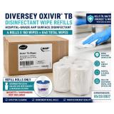 MSRP $180 NEW DIVERSEY OXIVIR TB DISINFECTANT WIPE REFILLS, 4 X 160 WIPE ROLLS (640 TOTAL), HOSPITAL-GRADE AHP CLEANER, FITS GALLON WIPE BUCKETS & DISPENSERS, MEDICAL, DENTAL, CLINIC & JANITOR
