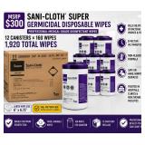 MSRP $300 PDI SANI-CLOTH SUPER GERMICIDAL DISPOSABLE WIPES CASE, 12 CANISTERS X 160 WIPES (1,920 TOTAL), LARGE WIPES, HOSPITAL-GRADE DISINFECTANT, FAST 2-MINUTE BACTERICIDAL VIRUCIDAL CLEANING, MEDICA
