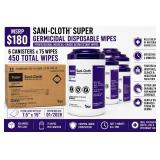MSRP $180 PDI SANI-CLOTH SUPER XL GERMICIDAL DISPOSABLE WIPES CASE, 6 CANISTERS X 75 WIPES EA, EXTRA LARGE 7.5" X 15" HOSPITAL-GRADE DISINFECTANT WIPES, FAST 2-MINUTE KILL TIME, MEDICAL DENTAL EMS VET
