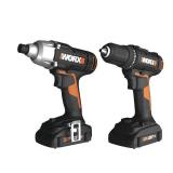 $130 WORX  20-Volt Cordless 1/2" Drill and 1/4" Impact Driver Combo Kit