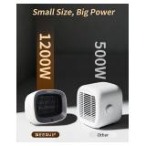 Small Space Heater with Magnetic Remote, White - 1200W PTC Fast Heating, Overheat and Tip-Over Protection, for Bedroom Office Desk Use