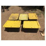 Variety (5) Black/Yellow Plastic Totes - Appear Good