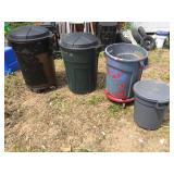 (4) RUBBERMAID Type - Trash Cans - 3 Lids - 2 On Wheels