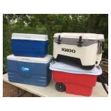 (4) Coolers - IGLOO - COLEMAN - RUBBERMAID - Good