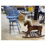 Vintage High Chair and Rocking Horse