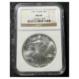 1991 AMERICAN SILVER EAGLE NGC MS69