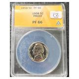 1958 US PROOF JEFFERSON NICKEL ANACS PF66