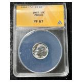 1957 US PROOF ROOSEVELT DIME ANACS PF67