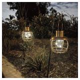 4 pack Patriot Lighting  Solar Integrated LED Copper Metal Cage Lantern Landscape Light