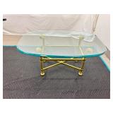 Mid Century SOLID BRASS Hollywood Regency HEAVY Glass Top Coffee Table