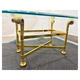 Mid Century SOLID BRASS Hollywood Regency HEAVY Glass Top Coffee Table