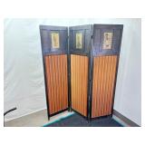 Antique Wood and Cloth Folding 3 Panel Room Divider/Privacy Screen