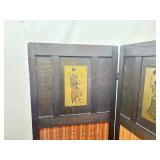 Antique Wood and Cloth Folding 3 Panel Room Divider/Privacy Screen