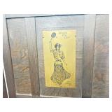 Antique Wood and Cloth Folding 3 Panel Room Divider/Privacy Screen