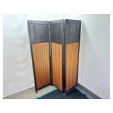 Antique Wood and Cloth Folding 3 Panel Room Divider/Privacy Screen